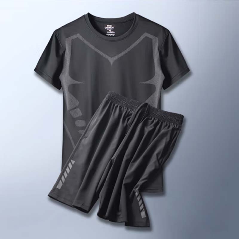 艾伦伯顿（Alen Botun）运动套装男健身服速干冰丝休闲短袖夏季宽松薄款训练篮球跑步服 科幻宽松两件套【冰凉触感】