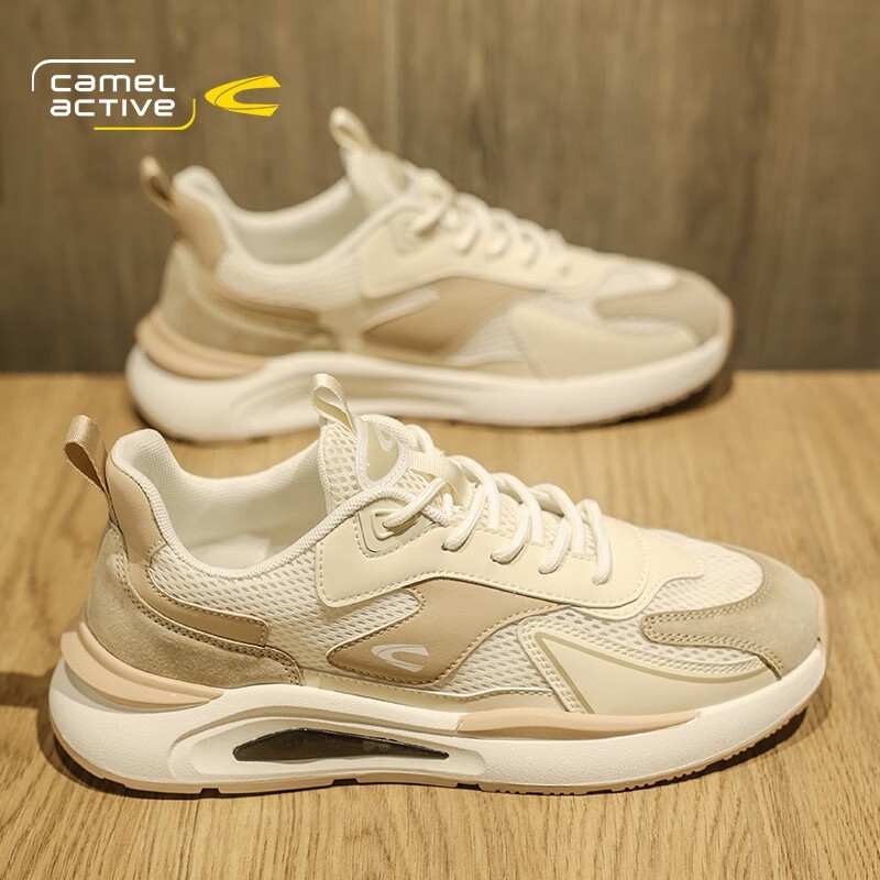 骆驼动感（camel active）男鞋子男2023夏季休闲鞋男士透气网面老爹鞋男款运动鞋 米/沙 42